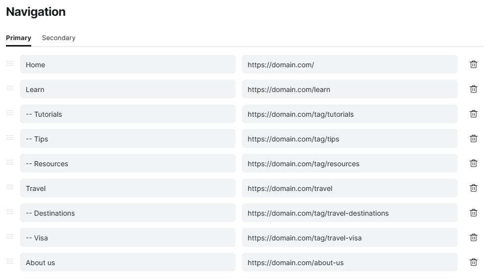 Multi-level Navigation Setup