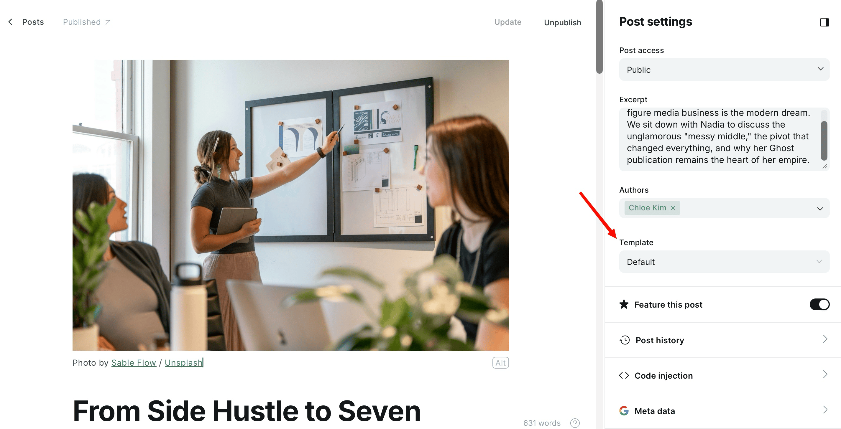 Change page template