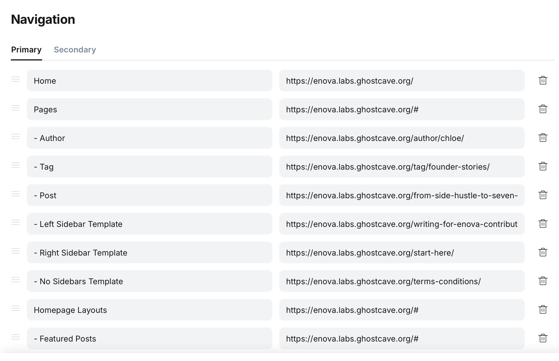 Primary Navigation Option