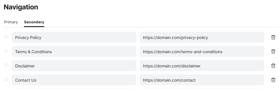 Secondary Navigation Setup