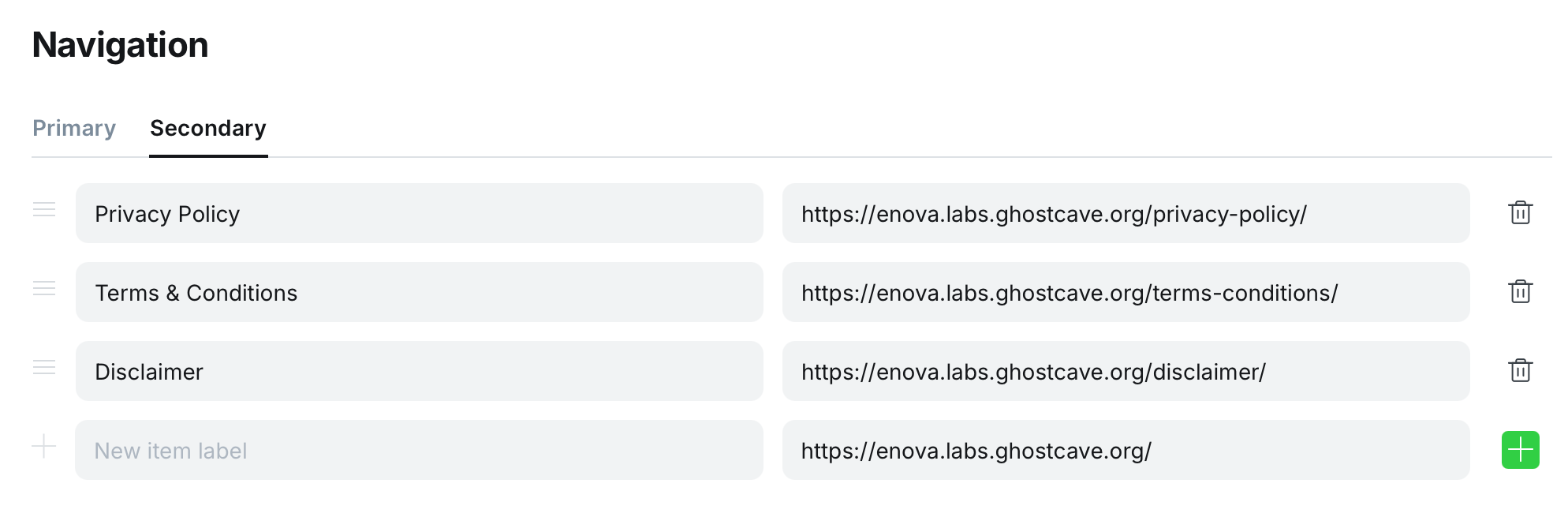 Secondary Navigation Option
