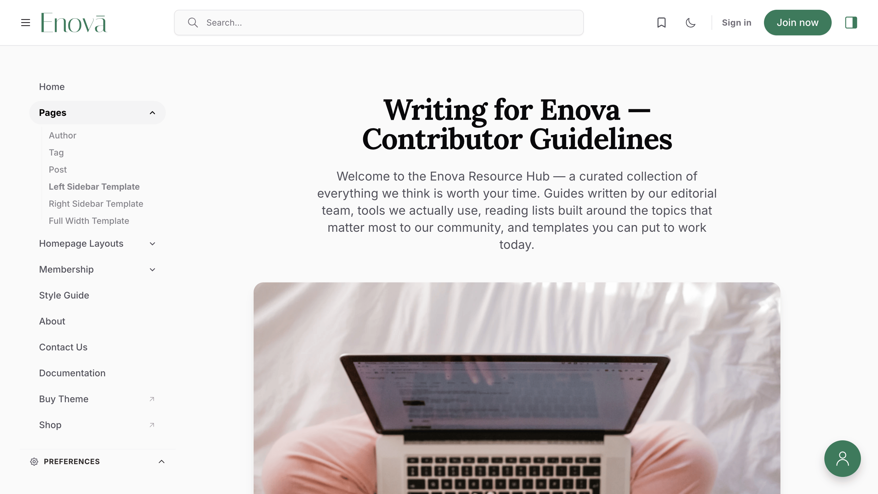 Left sidebar page template